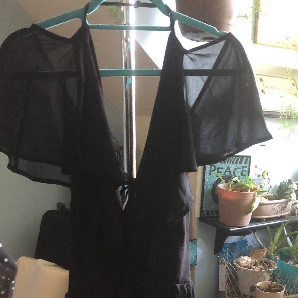 so Unique Long Dress; sheer sleeves; open tie back